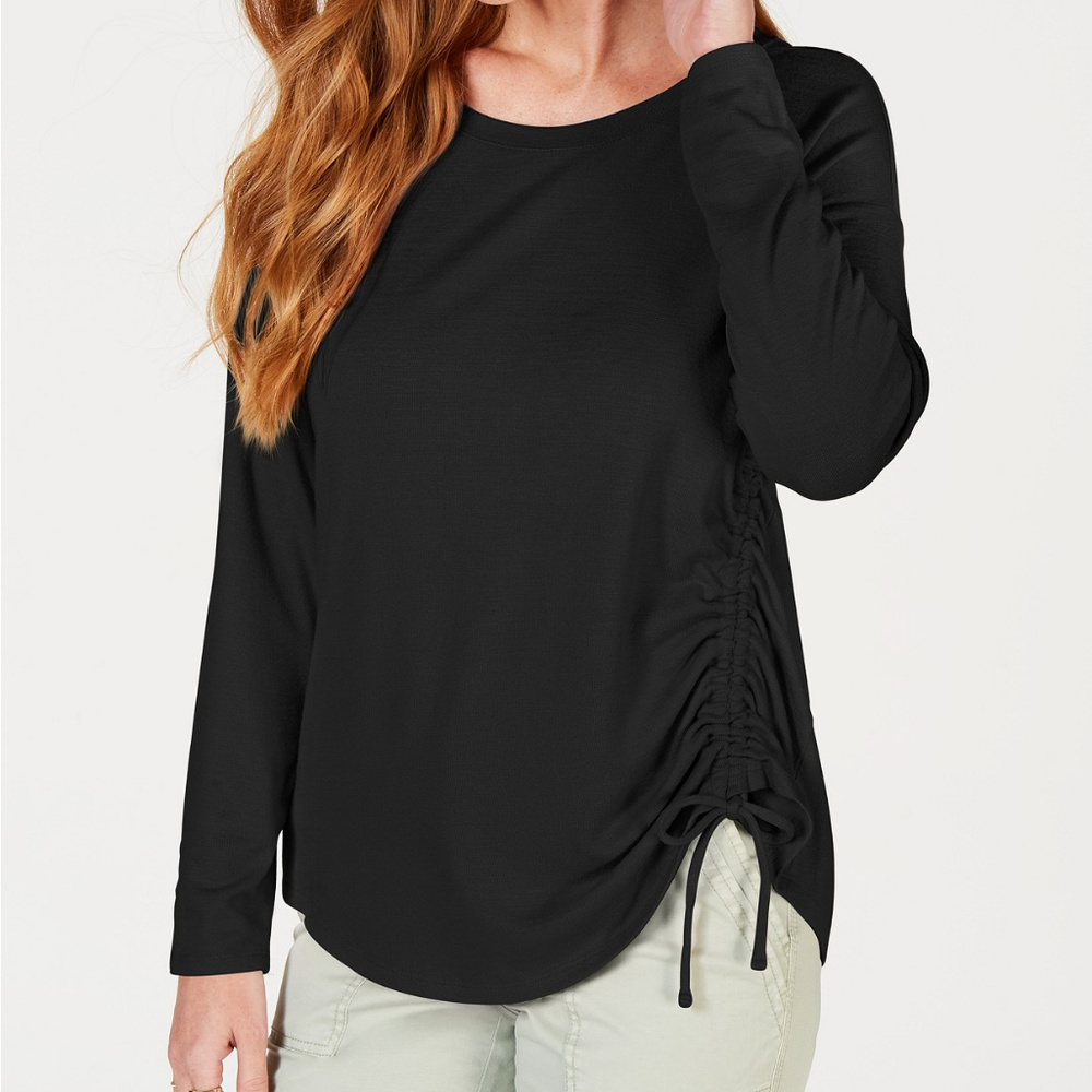 Black Ruched Tie-Detail Top